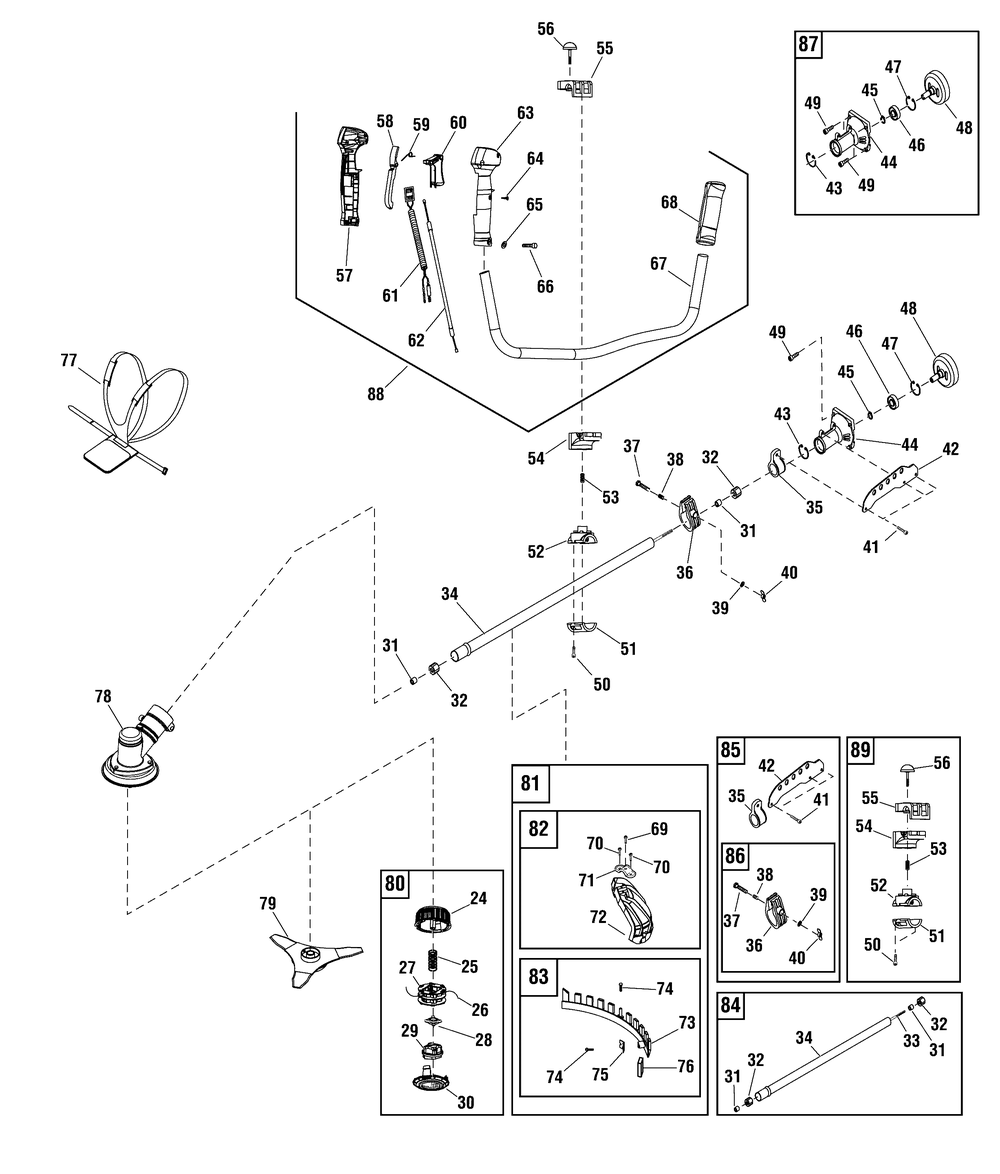 Shaft Group (866014_866018) Diagram and Parts List for 866014-SP33W 2010 Briggs and Stratton Brush Cutter